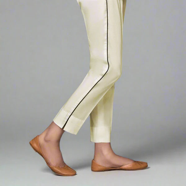 Straight Cotton Pants with Side Dori Piping – SCPD (Cream)